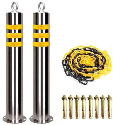 Parkplatzsperre Pfosten 2 Stück Set Hoch 65cm / 85cm Edelstahl Absperrpfosten Absperrsäule Absperrkette Reflektierender Sperrsäule Verkehrsbarriere Absperrpfahl Absperrungen Für Parkplätze(80cm)