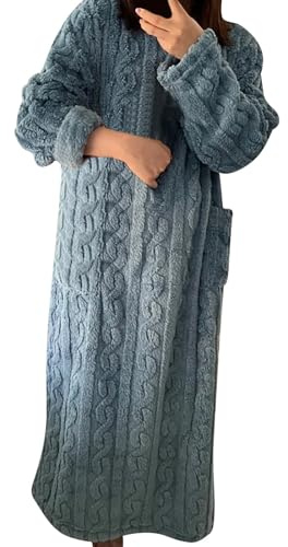 KBOPLEMQ Pijama de forro polar para mujer, ropa de dormir de invierno, mullido, largo, camisón cálido, conjunto de casa, pijamas jacquard, ropa de dormir, chaqueta de punto oversize, jersey largo de