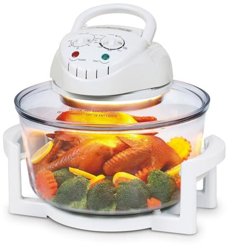 ZbOLi Friggitrice ad Aria Alogena da 12 Litri, Friggitrice ad Aria con Forno Alogeno Multiuso da Controsoffitto da 1300 W con Temperatura e Timer Regolabili Manualmente 130-230°C, Forno alogeno White