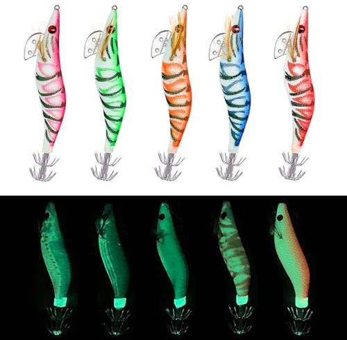 5 Colori Set di Esche per Gamberetti da Pesca, Ami per Calamari Illuminati, Esche per Gamberetti di Simulazione per Calamari Aragoste per La Pesca All'aper
