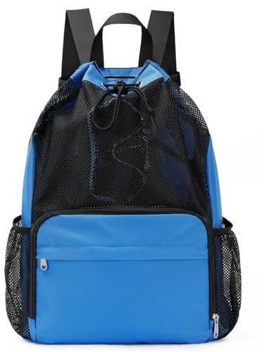 GaloTrek Drawstring Backpack Sports Gym Bag with Wet Pocket Swim Bag Mesh Drawstring Backpack with Shoe Compartment Beach Sackpack for Swimming, Workout Gear (Navy Blue)