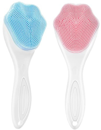 YBEATY 2 Pack Silicone Face Scrubber Manual Handheld Exfoliating Facial Cleansing Brush Remove Blackheads Soft Fine Bristles Waterproof Massaging Facial Wash Brush for Sensitive Skin Face Skincare