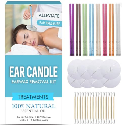 Ohrenkerzen, Ohrenschmalz Entferner, Ear Wax Removal, Organische Materialien Ohrenschmalz, 16 Hohlkegelförmige Ohrkerzen, 8 Schutzscheiben, Reinigt den Gehörgang.
