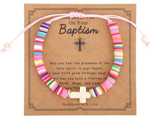 Mikovivi Baptism Gifts Cross Bracelet, Adjustable First Communion Confirmation Gifts with Blessing Card Christening Gift Religious Christening Jewelry for Mom