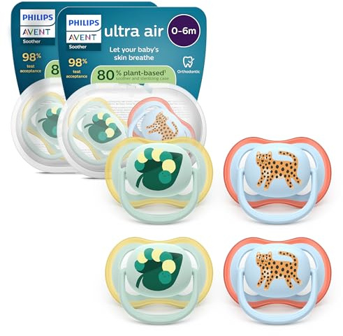 Philips Avent Ultra Air napp ortodontisk baby 0–6 månader, symmetrisk napp i mjuk silikon, BPA-fri, med 2 steriliseringsfodral, 4-pack, SCF087/19