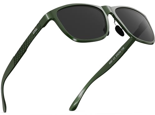 ATTCL Gafas de sol polarizadas retro con marco de metal para hombre, 8587-c7-verde-militar-gris/no espejado, Medium