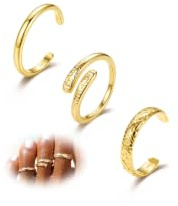 Roheafer 3 Pièces Bagues d'Orteil Réglables pour Femme Anneaux d'Orteil | 14K Gold Filled Anneaux Ouverts avec Zircone, Mignon Bague à Bout de Fleur, Bijoux de Pied de Plage d'Été Ensemble
