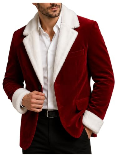 SKEW LTD Blazer de terciopelo rojo navideño para hombre, chaqueta festiva para fiestas, Rojo - Terciopelo, 4XL