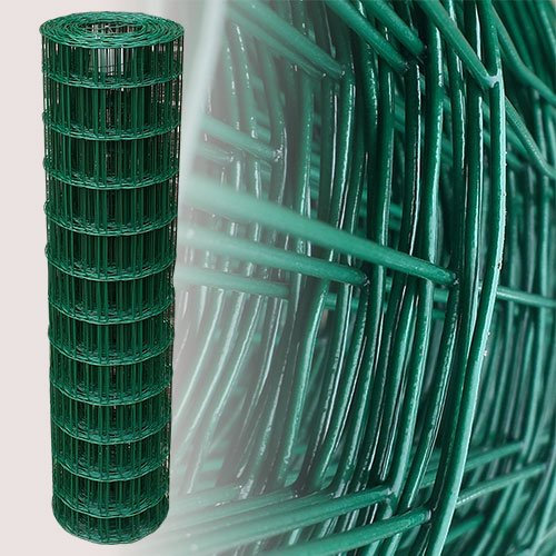 Garmix Malla de jardín verde | Altura 120 cm | Tamaño de malla 75 x 100 mm | Valla de jardín y huerto | Cerca de alambre para animales domésticos y perros | Red metálica galvanizada + PVC, rollo 25 m