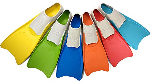 Flow Premium Rubber Long Fins for Swim and Lap Training - Youth Sizes for Kids, Young Men, and Women (XS 3-5 (Blue))