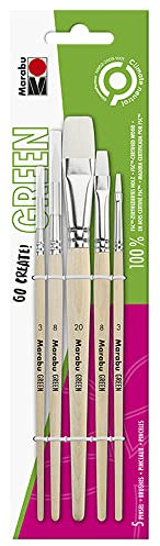 Marabu 0175000000201 - GREEN LINE Pinsel-Set, fünf Synthetikhaarpinsel, veganes Pinselhaar, unbehandelter Pinselstiel aus Holz