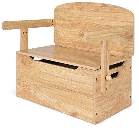 LIFEZEAL 3 in 1 Kinderbank, Holz Kindersitzbank mit Stauraum & Armlehenen, Sitztruhe Kinder inkl. Schreibtisch, Spielzeugtruhe Spielzeugkiste geeignet für Kinder von 3 bis 7 Jahren (Natur)