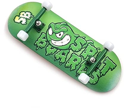 SPITBOARDS 34 mm x 96 mm Pro fingerboard set (komplett Real Wood Deck | Pro lastbilar med låsmuttrar och Pro bussningar | Polyuretan Pro-hjul med lager | logotyp (grön version)