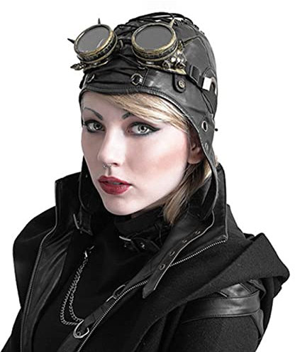 Pilotenhut Kostüm – verstellbare Flugzeugkappe Steampunk neutral, Pilotenkostü Flugkappe Kleidung Zubehör für Musik Festival Party