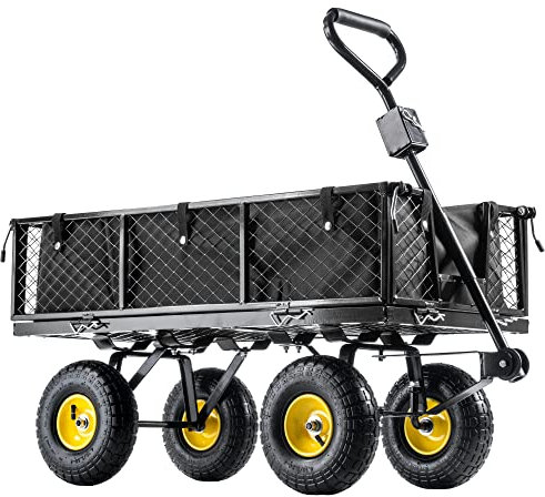 KADAX Carro de jardín de red con lona extraíble, capacidad de carga 300 kg, carro de acero con recubrimiento en polvo, carrito de mano con mango antideslizante, carrito de jardín, carrito de