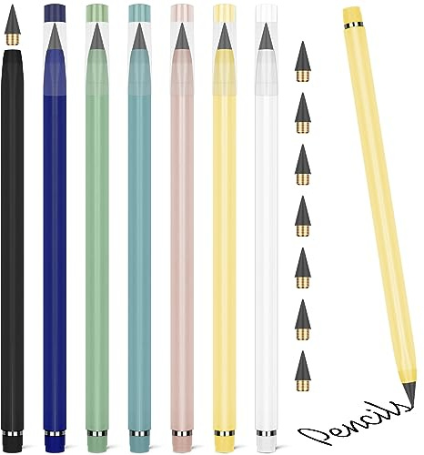 Vicloon Bolígrafo Sin Tinta, 7 pcs Lapiz Eternos, con 7 pcs Cabezales Reemplazables, Lápiz Sin Tinta, Lápiz Eterno Portátil Reutilizable, para Dibujo de Artista Estudiante, Regalo para Niños - C
