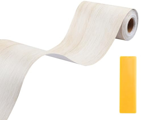 Lifuncren 10 cm x 10 m Bordi Adesivi per Pareti, Impermeabile Rimovibile Bordo Adesivo per Mobili, Adesivo Effetto Legno Greca Adesiva per Parete Carta da Parati per Porte Pavimento (Acero bianco)