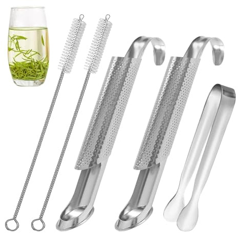 Quiltique 5 Piezas Infusor de Té de Acero Inoxidable Tubo de Filtro de Té Reutilizable y Seguro Fácil de Limpiar Colador de Especias de Malla Fina Infusor de Hierbas para Especias de Té(COLOR:plata+b