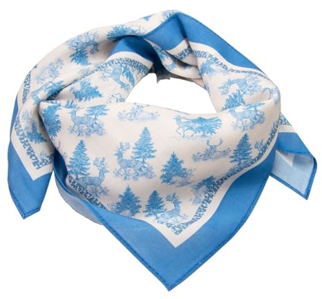 Alpenflüstern ATX044 Foulard traditionnel en toile de Jouy Motif cerf dans la forêt, (bleu clair), taille unique