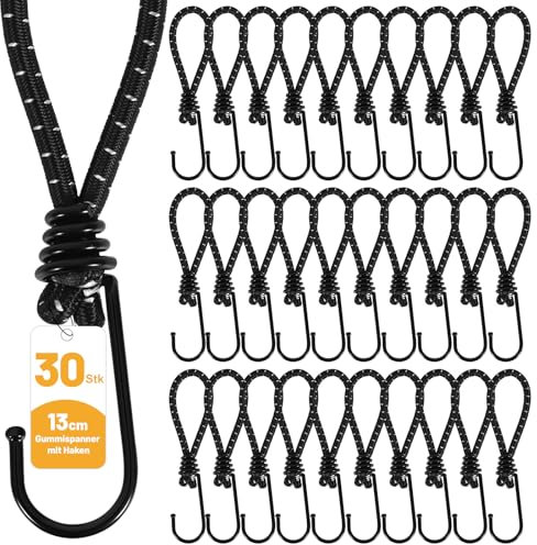 Cokaca 30X Spanngummi mit Haken, Expander mit Haken- 13 cm, UV und Rostfrei Gummispanner mit Haken geeignet als Spannhaken Expanderschlingen für Stationäre Banner Plakate Zelte Planen Netze