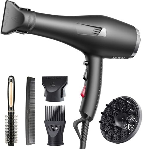 HappyGoo Sèche-Cheveux Ionique à Séchage Rapide - 2 Vitesses, 3 Réglages de Chaleur, Avec Diffuseur et Peigne Concentrateur