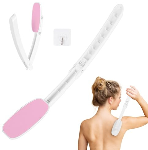 LOPHE Applicateur Crème Dos, Applicateur De Lotion Pour Le Corps Pour Le Dos Pliable Brosse Pour Le Corps Brosse De Bain à Long Manche Brosse De Douche,Rose