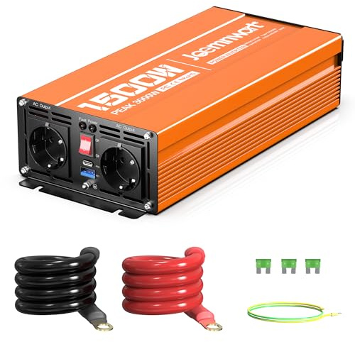 Joemnwart Inverter 1500W, Convertitore di Tensione a Onda Sinusoidale Modificata da 12V a 230V, Potenza di Picco 3000W, ideale per laptop, tablet, smartphone e altro