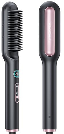 Wavytalk Glättbürste, Ionische Glätteisen und Bürste 2 in 1, Verbrühungsschutz Keramik Haarglätter Bürste mit LED Display für Zuhause und Salon, Dualspannung (100–240V), EU-Stecker, Schwarz