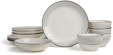 Earth & Clay Zeke 12-Piece Dinnerware Set Earthenware, Plates and Bowls Set, Dishwasher and Microwave Safe Dishes, Dish Set for 4, Grey