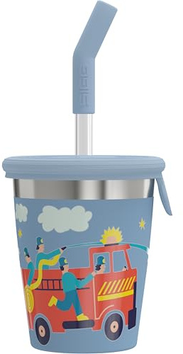 Sigg - Stainless Steel Children's Cup with Silicone Lid and Straw - Splash-Proof - BPA-Free - Lightweight and Robust - Fire Brigade - 0.35 L