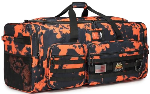 Extra Large Duffle Bag for Men, Heavy Duty Duffle Bag for Travel, Large Sports Gym Equipment Bag for Hockey Football Soccer Baseball Basketball & Team training (Orange Graffiti)
