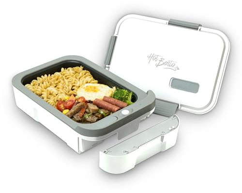 Hot Bento PLUS Self Heating Lunchbox | Fast Heating Food Warmer, Battery & AC Powered, Easy to Clean | Portable Anywhere From The Office To The Open Road (Elegant White)