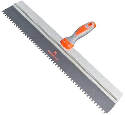 Serrated Plastering Spatula – Skimflex Pro Stainless Steel Notched Spatulas with Ergonomic Rubber Grip, 4mm 6mm 8mm Square Notches, Sizes up to 600mm (4mm)