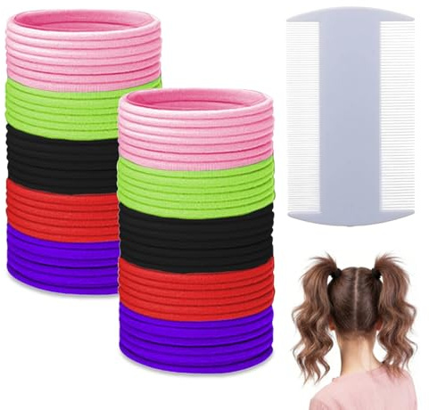 ZOCONE 40 elastici per capelli multicolore anti pidocchi con pettine per pidocchi, elastici naturali antiledi, per ragazze e donne (4 mm di spessore, diametro 5 cm)