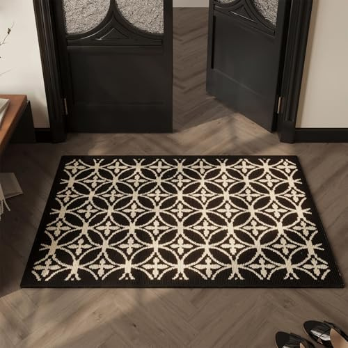 AOUER Door Mat Non-Slip Entryway Mat Front Doormats Resist Dirt Washable Low Profile Floor Mats for Indoor Outdoor Home Patio, Black, 31x47