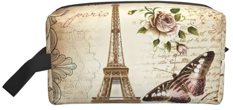 Borsa portaoggetti con stampa abalone madreperla – Borsa da toilette da viaggio resistente, astuccio portatile per trucchi e cosmetici con cerniera, Vintage Parigi Torre Eiffel Farfalla, taglia unica