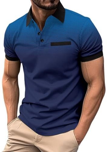 Polo fonctionnel pour homme - Dégradé de couleurs vives - Séchage rapide - Respirant - T-shirt de sport - Tennis - Travail - T-shirt décontracté à manches courtes - En coton léger