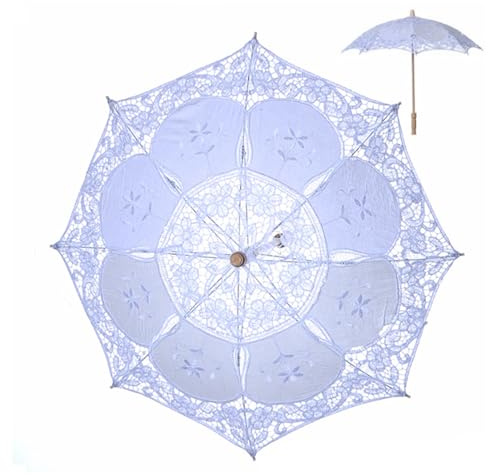RIZGHWOY Bröllopsspetsparaply Elegant Brudparasoll med Fint Spetshantverk för Bröllopsdekoration Fotorekvisita Romantisk Atmosfär (Vit - Liten)