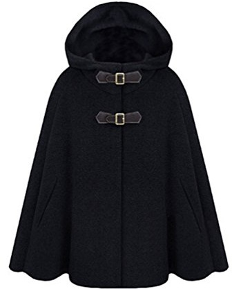 Femme Élégant Chaud Hiver Capuche Poncho Cape Mélange de Laine Veste Manteau à Capuche XXL Noir
