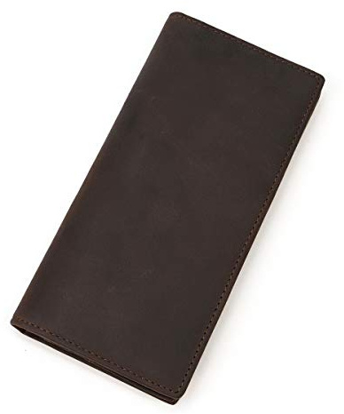 LUUFAN Men's Leather Long Wallet with Zipper Pocket Vintage Bifold Checkbook Purse (Brown 4)