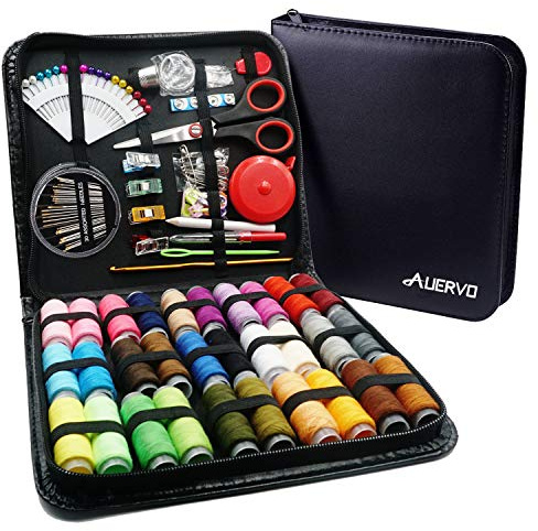 Sewing Kit,AUERVO 116 Premium Sewing Supplies with PU Case, 30 XL Thread Spools,Mini Sewing Kits for DIY, Beginners,Emergency,Kids,Summer Campers, Travel and Home, with Scissors,Thimble,Thread,Needle