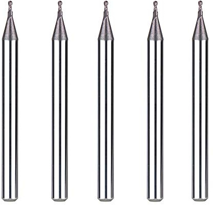 SpeTool 5Pcs Carbide Ball Nose End Mills with TiAlN Coated , 1/32 inch Cutting Diameter , 1/8 inch Shank , Up Cut Spiral Router Bits CNC End Mill Set for Metal Steels Engraving