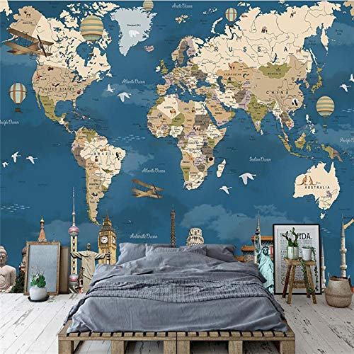 Papel Tapiz 3D Personalizado Mural Nostalgia Retro Mapa Del Mundo Tv Fondo Pared Sala De Estar Habitación Infantil Papel Tapiz Verde,250 * 175Cm