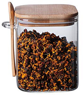 1000ml Glass Food Storage Jar Clear Square Stackable Glass Canister with Airtight Seal Wood Lids and Spoon Kitchen Storage Container for Coffee Bean Tea Spice Bottle Cookies Nuts Snack Candy Jar