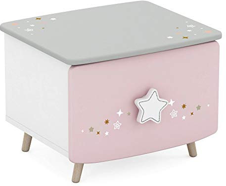 habeig Nachtkommode Echtolz + MDF Mädchen Kinderzimmer Nachttisch Nachtkonsole Nachtschrank Nachtkästch (Rosa/Weiss #442)