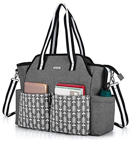 CURMIO Lehrertasche, Lehrer-Arbeitstasche für Frauen, Tragbare Aktentaschen für Laptop, Aufbewahrungstasche für Lehrerbedarf wie Ordnern, Notizbüchern oder Büchern, Grau (LEERE TASCHE)