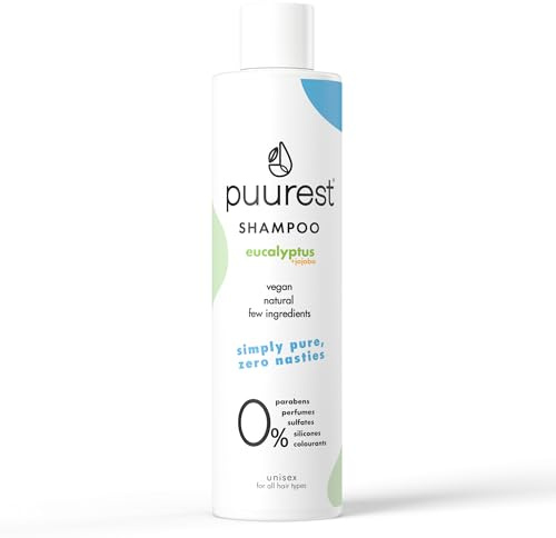 Puurest Shampoo ohne sulfate parabene und silikone, ohne alkohol, ohne salz - natural & vegan - sulfatfreies, parfümfrei - mit Eukalyptusöl & Jojobaöl, 250ml
