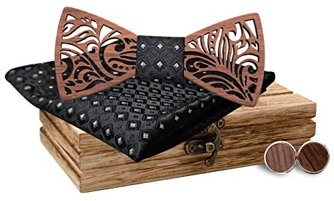 Mr.Van Papillon Legno Uomo Set di Papillon Fatto a Mano, Misura Regolabile, Stile Classico, Scatola di Legno (Inclusi Gemelli,Fazzoletto E Papillon) Per Feste Di Matrimonio