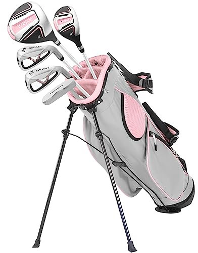 FINCHLEY Kids Golf Clubs Set for Boys & Girls Aged 8-12, Includes Driver, Hybrid, 7# & 9# Irons, and Putter for Right Hand, Pink