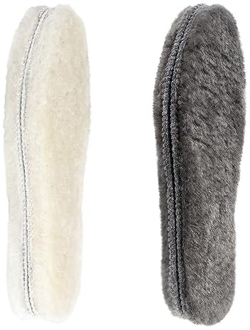 riemot 2 Paar Echte Lammfell Einlegesohlen für Damen Herren Winter Warme Schaffell Einlegesohlen Weiche Kuschelige Flauschige Lammfell Schuheinlagen für Schneestiefel,Hausschuhe Beige Grau Gr.46 EU